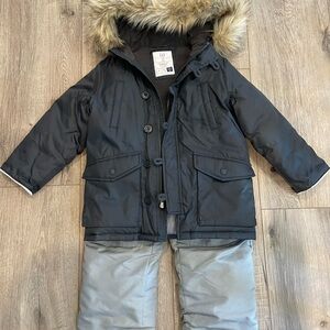GAP Black Winter Coat with Fur Trim